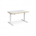 Elev8 Mono straight sit-stand desk 1200mm x 800mm - white frame, white top with oak edge EVM-1200-WH-WO