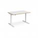 Elev8 Mono straight sit-stand desk 1200mm x 800mm - white frame, white top with oak edge EVM-1200-WH-WO