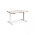 Elev8 Mono straight sit-stand desk 1200mm x 800mm - white frame, white top with oak edge EVM-1200-WH-WO