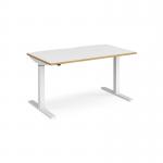 Elev8 Mono straight sit-stand desk 1400mm x 800mm - white frame, white top with oak edge EVM-1400-WH-WO