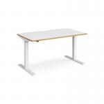 Elev8 Mono straight sit-stand desk 1400mm x 800mm - white frame, white top with oak edge EVM-1400-WH-WO