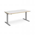Elev8 Mono straight sit-stand desk 1600mm x 800mm - silver frame, white top with oak edge EVM-1600-S-WO