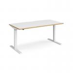 Elev8 Mono straight sit-stand desk 1600mm x 800mm - white frame, white top with oak edge EVM-1600-WH-WO