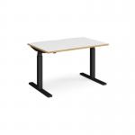 Elev8 Touch straight sit-stand desk 1200mm x 800mm - black frame, white top with oak edge EVT-1200-K-WO