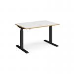 Elev8 Touch straight sit-stand desk 1200mm x 800mm - black frame and white top with oak edge