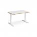 Elev8 Touch straight sit-stand desk 1200mm x 800mm - white frame, white top with oak edge EVT-1200-WH-WO