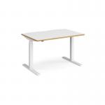 Elev8 Touch straight sit-stand desk 1200mm x 800mm - white frame and white top with oak edge