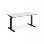 Elev8 Touch straight sit-stand desk 1400mm x 800mm - black frame, white top with oak edge EVT-1400-K-WO