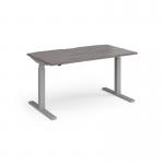 Elev8 Touch straight sit-stand desk 1400mm x 800mm - silver frame and grey oak top