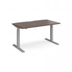 Elev8 Touch straight sit-stand desk 1400mm x 800mm - silver frame and walnut top