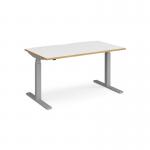 Elev8 Touch straight sit-stand desk 1400mm x 800mm - silver frame and white top with oak edge