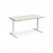 Elev8 Touch straight sit-stand desk 1400mm x 800mm - white frame, white top with oak edge EVT-1400-WH-WO