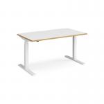 Elev8 Touch straight sit-stand desk 1400mm x 800mm - white frame and white top with oak edge