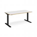 Elev8 Touch straight sit-stand desk 1600mm x 800mm - black frame, white top with oak edge EVT-1600-K-WO