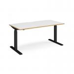Elev8 Touch straight sit-stand desk 1600mm x 800mm - black frame, white top with oak edge EVT-1600-K-WO