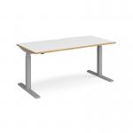Elev8 Touch straight sit-stand desk 1600mm x 800mm - silver frame, white top with oak edge EVT-1600-S-WO