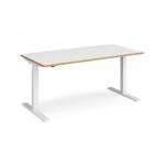 Elev8 Touch straight sit-stand desk 1600mm x 800mm - white frame and white top with oak edge