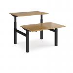 Elev8 Touch sit-stand back-to-back desks 1200mm x 1650mm - black frame and oak top