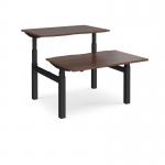 Elev8 Touch sit-stand back-to-back desks 1200mm x 1650mm - black frame, walnut top EVTB-1200-K-W