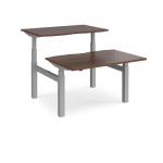 Elev8 Touch sit-stand back-to-back desks 1200mm x 1650mm - silver frame, walnut top EVTB-1200-S-W