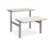 Elev8 Touch sit-stand back-to-back desks 1200mm x 1650mm - silver frame, white top with oak edge EVTB-1200-S-WO