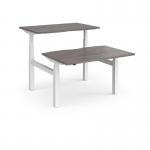 Elev8 Touch sit-stand back-to-back desks 1200mm x 1650mm - white frame, grey oak top EVTB-1200-WH-GO