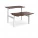 Elev8 Touch sit-stand back-to-back desks 1200mm x 1650mm - white frame, walnut top EVTB-1200-WH-W