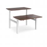 Elev8 Touch sit-stand back-to-back desks 1200mm x 1650mm - white frame, walnut top EVTB-1200-WH-W