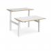 Elev8 Touch sit-stand back-to-back desks 1200mm x 1650mm - white frame, white top with oak edge EVTB-1200-WH-WO