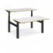 Elev8 Touch sit-stand back-to-back desks 1400mm x 1650mm - black frame, white top with oak edge EVTB-1400-K-WO