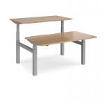 Elev8 Touch sit-stand back-to-back desks 1400mm x 1650mm - silver frame and beech top
