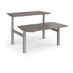 Elev8 Touch sit-stand back-to-back desks 1400mm x 1650mm - silver frame and grey oak top