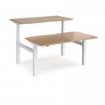 Elev8 Touch sit-stand back-to-back desks 1400mm x 1650mm - white frame, beech top EVTB-1400-WH-B