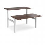 Elev8 Touch sit-stand back-to-back desks 1400mm x 1650mm - white frame, walnut top EVTB-1400-WH-W