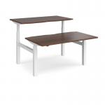 Elev8 Touch sit-stand back-to-back desks 1400mm x 1650mm - white frame, walnut top EVTB-1400-WH-W