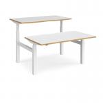 Elev8 Touch sit-stand back-to-back desks 1400mm x 1650mm - white frame and white top with oak edge