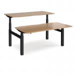 Elev8 Touch sit-stand back-to-back desks 1600mm x 1650mm - black frame and beech top
