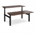 Elev8 Touch sit-stand back-to-back desks 1600mm x 1650mm - black frame, walnut top EVTB-1600-K-W