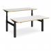 Elev8 Touch sit-stand back-to-back desks 1600mm x 1650mm - black frame, white top with oak edge EVTB-1600-K-WO