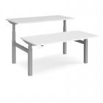 Elev8 Touch sit-stand back-to-back desks 1600mm x 1650mm - silver frame, white top EVTB-1600-S-WH
