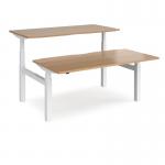 Elev8 Touch sit-stand back-to-back desks 1600mm x 1650mm - white frame, beech top EVTB-1600-WH-B