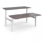 Elev8 Touch sit-stand back-to-back desks 1600mm x 1650mm - white frame, grey oak top EVTB-1600-WH-GO