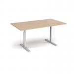 Elev8 Touch boardroom table 1800mm x 1000mm - silver frame, Kendal oak top EVTBT18-S-KO