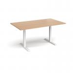 Elev8 Touch boardroom table 1800mm x 1000mm - white frame, beech top EVTBT18-WH-B