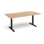 Elev8 Touch boardroom table 2000mm x 1000mm - black frame, beech top EVTBT20-K-B