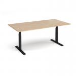 Elev8 Touch boardroom table 2000mm x 1000mm - black frame, Kendal oak top EVTBT20-K-KO