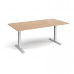 Elev8 Touch boardroom table 2000mm x 1000mm - silver frame, beech top EVTBT20-S-B