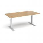 Elev8 Touch boardroom table 2000mm x 1000mm - silver frame, oak top EVTBT20-S-O