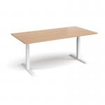 Elev8 Touch boardroom table 2000mm x 1000mm - white frame, beech top EVTBT20-WH-B