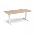 Elev8 Touch boardroom table 2000mm x 1000mm - white frame, Kendal oak top EVTBT20-WH-KO